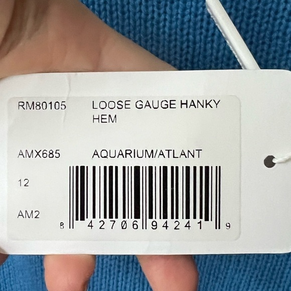 Autumn Cashmere Kids Merino Wool Blue Sweater Size 12 Loose Gauge Hanky Hem - Picture 3 of 5